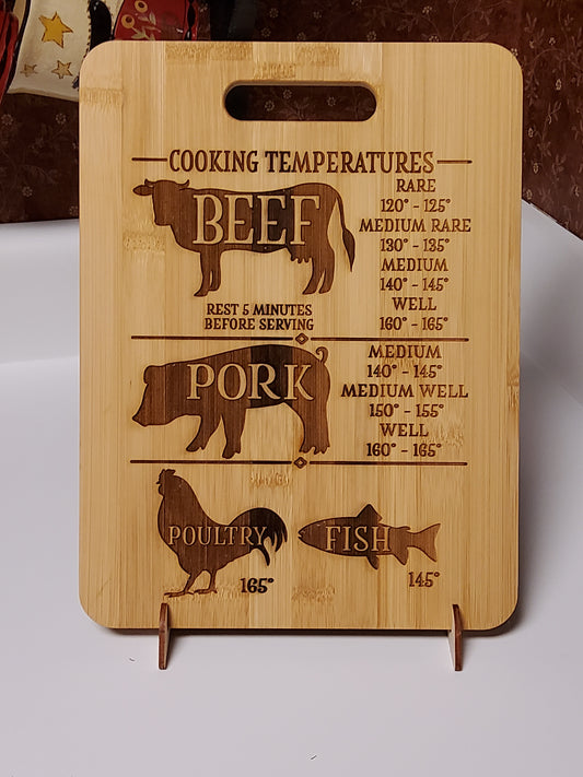 Bamboo Cutting Board with Meat Cooking Temperatures